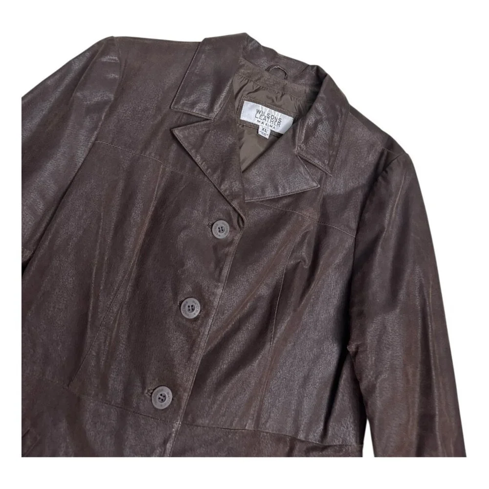 WILSONS LEATHER Brown Genuine Leather Luxury Designer Business Jacket Womens XL - Picture 5 of 6